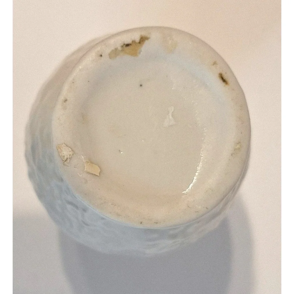 Vintage Miniature Porcelain Bud Vase Floral Butterfly Relief White Blue 4 Inch